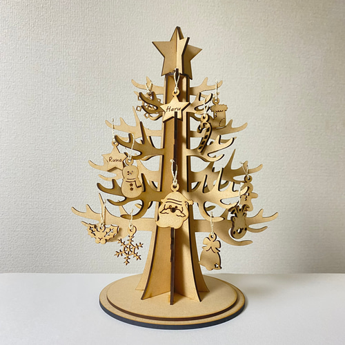 木製クリスマスツリーchristmas名前入りオーナメント星サンタ雪の結晶
