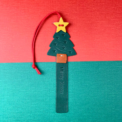 メリークリスマス - クリスマスヘラジカ/クリスマスツリー - ギフト交換 - レザーブックマーク - 本物の植物タンニンなめし 3枚目の画像