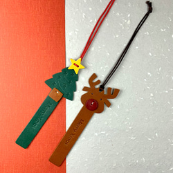 メリークリスマス - クリスマスヘラジカ/クリスマスツリー - ギフト交換 - レザーブックマーク - 本物の植物タンニンなめし 1枚目の画像