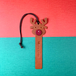 耶誕快樂-聖誕麋鹿/聖誕樹-交換禮物-皮革書籤-真皮植鞣革-印字 第2張的照片