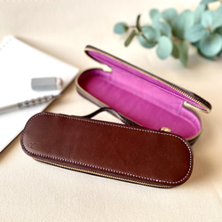 イタリアンレザーの大人可愛いペンケース ◇ダークブラウン