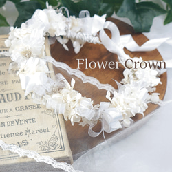 純白 花かんむり 花冠 ベビー キッズ ウエディング バースデーフォト ウエディングフォト リース 1枚目の画像