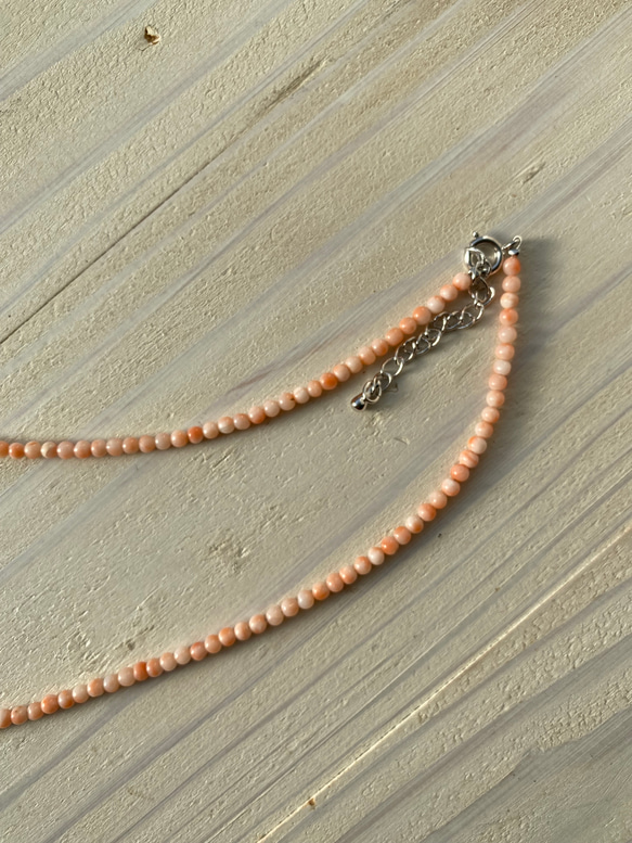 ファースト珊瑚に…ピンク色コーラル　華奢ネックレス　シルバーカラーアジャスター付 14枚目の画像