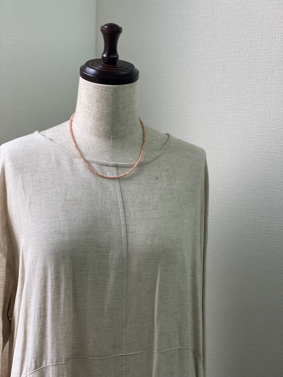 ファースト珊瑚に…ピンク色コーラル　華奢ネックレス　シルバーカラーアジャスター付 5枚目の画像