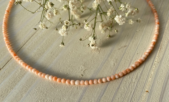 ファースト珊瑚に…ピンク色コーラル　華奢ネックレス　シルバーカラーアジャスター付 19枚目の画像