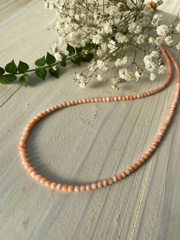 ファースト珊瑚に…ピンク色コーラル　華奢ネックレス　シルバーカラーアジャスター付 17枚目の画像