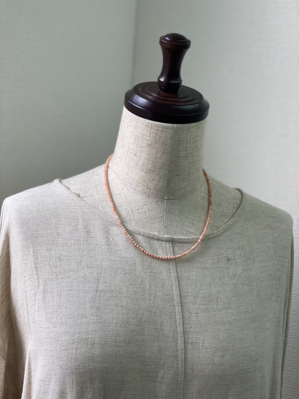 ファースト珊瑚に…ピンク色コーラル　華奢ネックレス　シルバーカラーアジャスター付 6枚目の画像