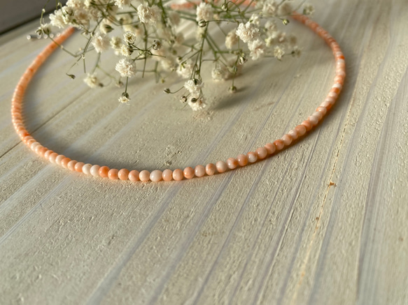 ファースト珊瑚に…ピンク色コーラル　華奢ネックレス　シルバーカラーアジャスター付 18枚目の画像