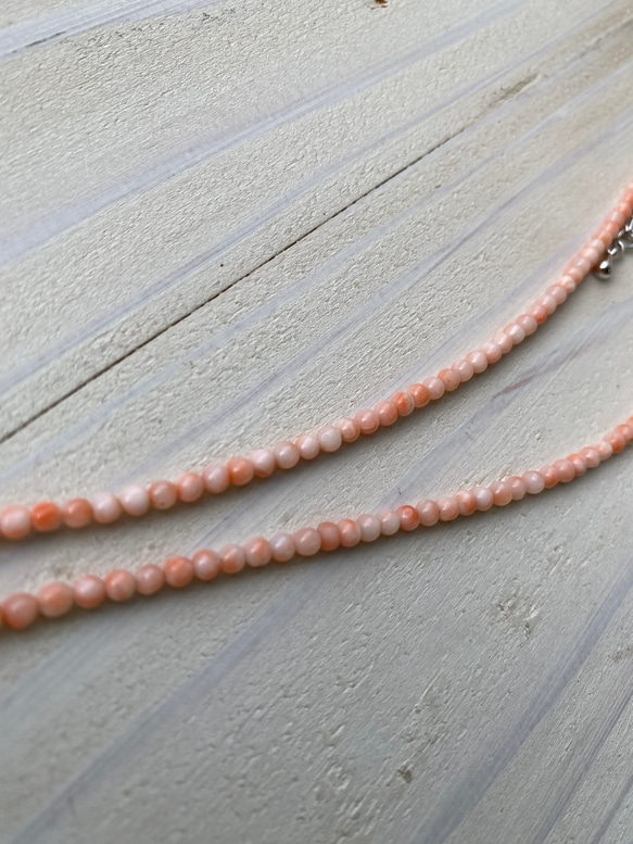 ファースト珊瑚に…ピンク色コーラル　華奢ネックレス　シルバーカラーアジャスター付 9枚目の画像