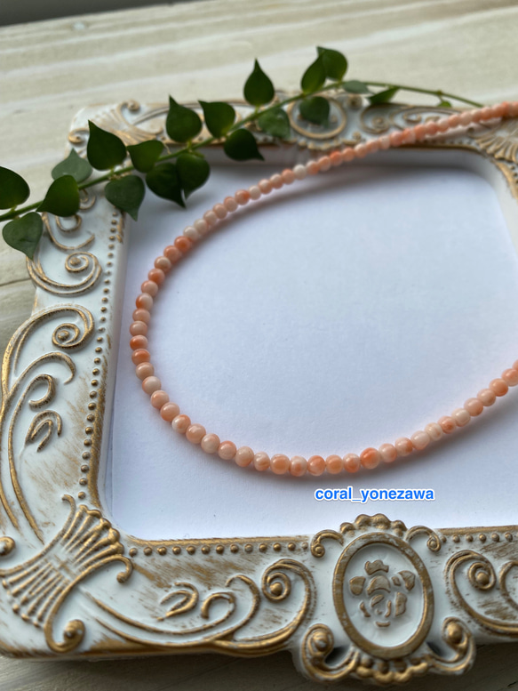 ファースト珊瑚に…ピンク色コーラル　華奢ネックレス　シルバーカラーアジャスター付 1枚目の画像