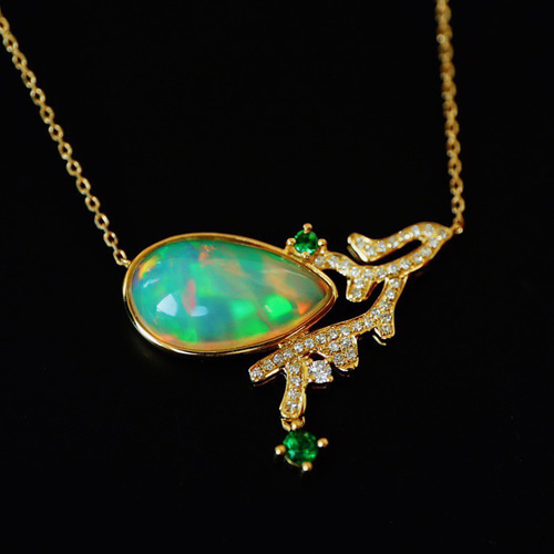 opal」K18 3.1ct天然オパール 天然ダイヤモンド 天然ツァボライト 高  