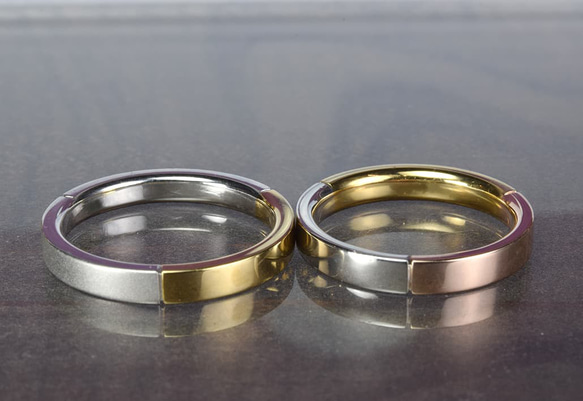 オリジナル結婚指輪|三面それぞれ別の素材×テクスチュアが選べるマリッジ～素心/スリーフェイス　MG-148 3枚目の画像