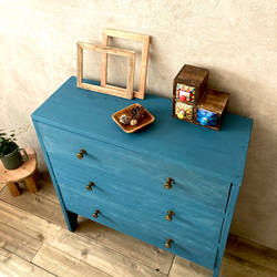 チェスト　シャビー　木製 キャビネット　リビング収納　四つ脚　3段 引き出し　アンティーク　シェルフ　洋服収納　ブルー 8枚目の画像