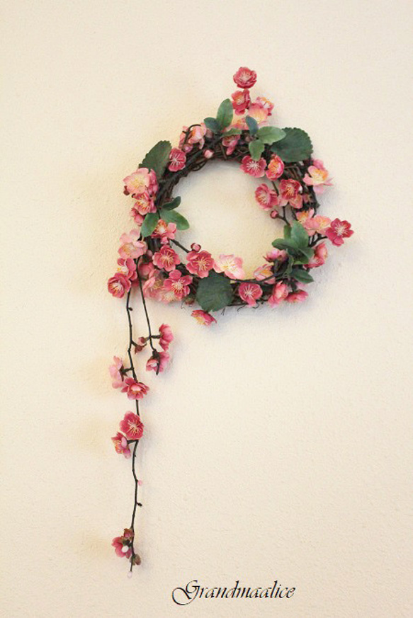 再販creema限定：可愛い桃色梅のリース＊ アートフラワー Grandma