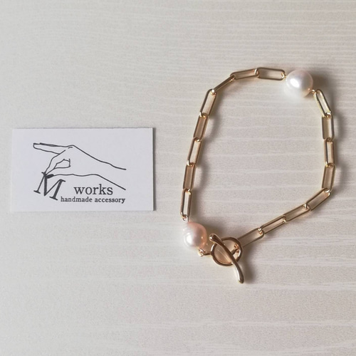 16kgp gold oval chain*淡水真珠∴ブレスレット ブレスレット M