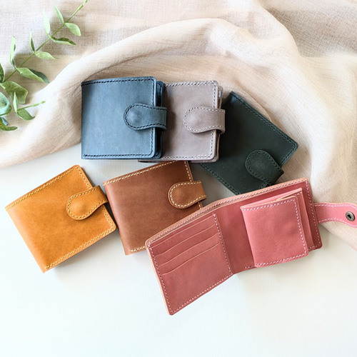 イタリアンレザー 蓋付きレザー小物入れ グレー