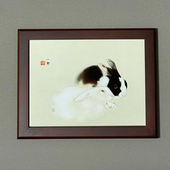 竹内栖鳳 うさぎ 宇佐幾 フォトタイル木製フレーム付き 絵画 chaya