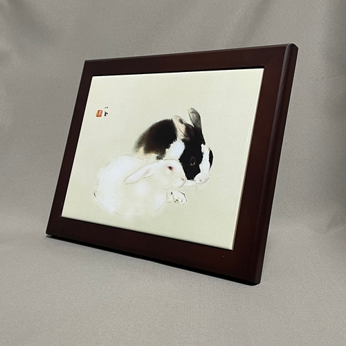 竹内栖鳳 うさぎ 宇佐幾 フォトタイル木製フレーム付き 絵画 chaya