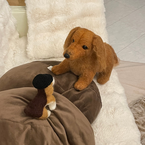 羊毛フェルト 犬 リアル ダックスフント 羊毛フェルト angel 通販
