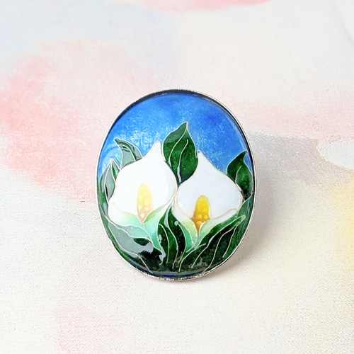 一点限定＊水芭蕉｜ミズバショウ【有線・銀張七宝、ブローチ