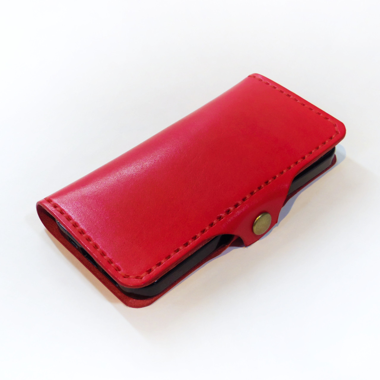 側面留め牛革レザーケース iPhone,Android 多機種制作 スマホケース 手帳型 レッド 赤色