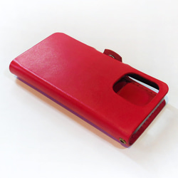側面留め牛革レザーケース iPhone,Android 多機種制作 スマホケース 手帳型 レッド 赤色 4枚目の画像