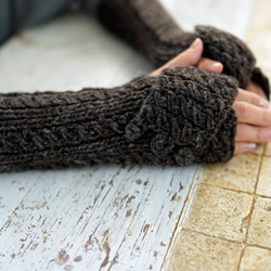【即納可】ウール・ケーブル編み・ロング手袋（NP-4141）・ペルーニット 5枚目の画像
