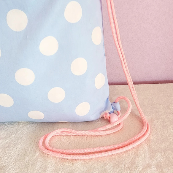 淡藍色和粉色荷葉邊背包【尺寸可變】 第5張的照片