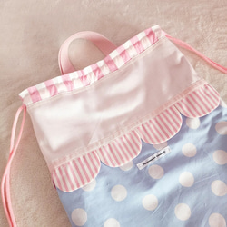 【3件套】●淡藍色荷葉邊課包●鞋盒●背包【尺寸可變】 第11張的照片