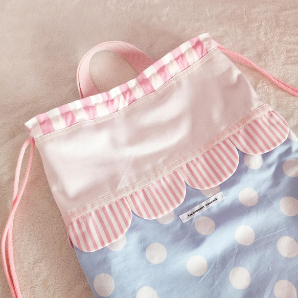 【3件套】●淡藍色荷葉邊課包●鞋盒●背包【尺寸可變】 第11張的照片