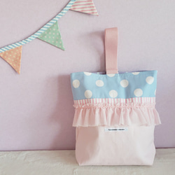 【3件套】●淡藍色荷葉邊課包●鞋盒●背包【尺寸可變】 第4張的照片