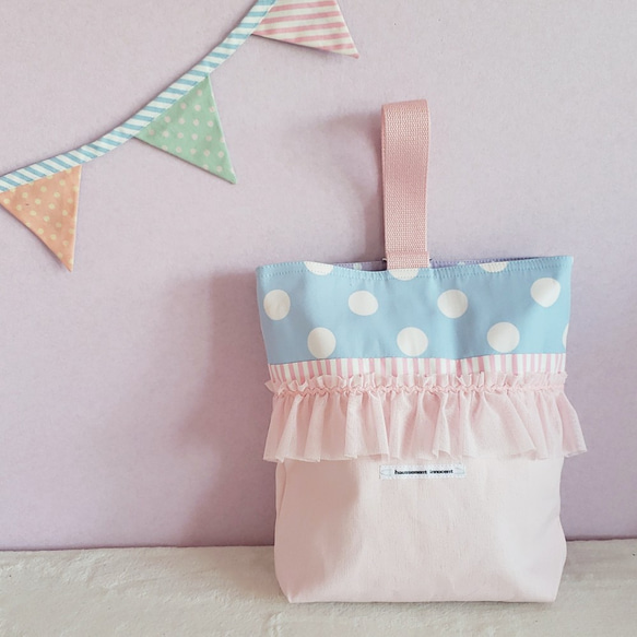 【3件套】●淡藍色荷葉邊課包●鞋盒●背包【尺寸可變】 第4張的照片