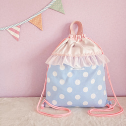 【3件套】●淡藍色荷葉邊課包●鞋盒●背包【尺寸可變】 第9張的照片