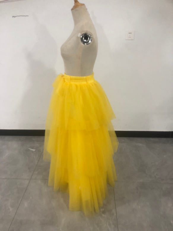 可愛的黃色柔軟層疊薄紗半身裙 第2張的照片
