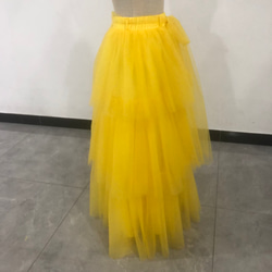 可愛的黃色柔軟層疊薄紗半身裙 第4張的照片