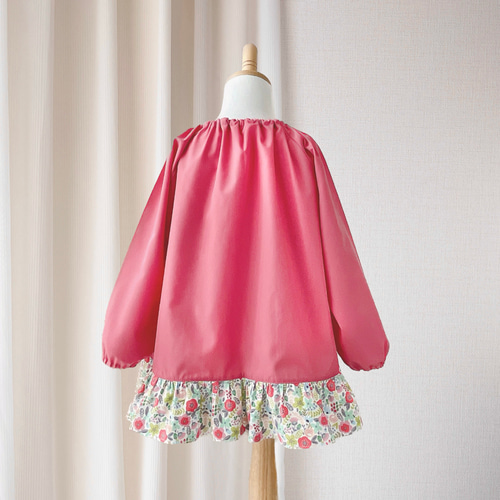 女の子　スモック　110 花柄　小花　ピンク　フリル yotuba-y_qo-yy521