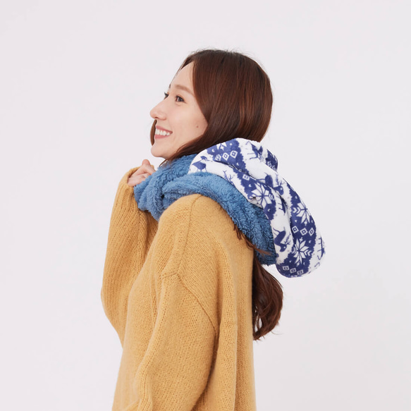 Yuki winter holiday warm hoody twist scarf / Blue 1枚目の画像