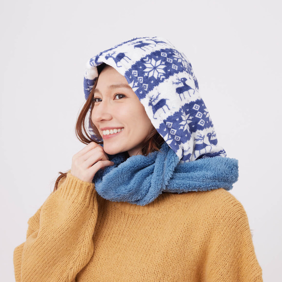 Yuki winter holiday warm hoody twist scarf / Blue 2枚目の画像