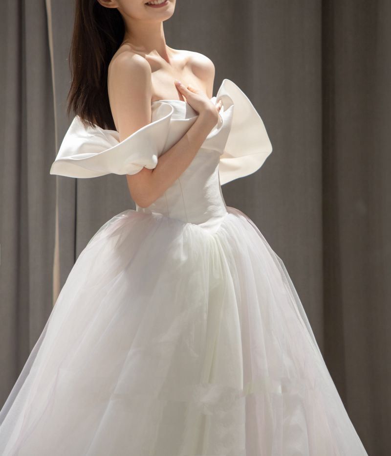 フランス風 オフショル トレーンロングドレス /デート/音楽会 /花嫁  