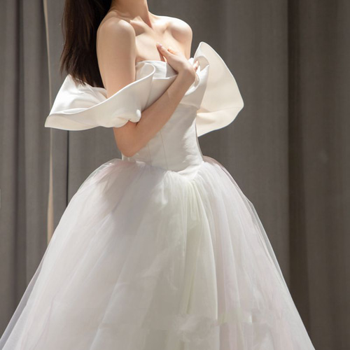 フランス風 オフショル トレーンロングドレス /デート/音楽会 /花嫁  