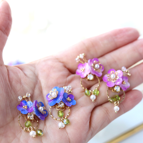 no.660 藤ビジューピアス　イヤリング　和風　成人式　着物　紫 no.660 藤ビジューピアス イヤリング 和風 成人式 着物 紫 楽天市場