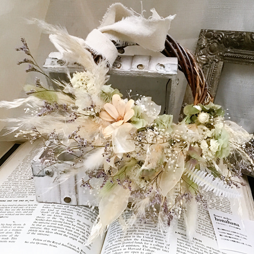 パンパスグラスとルナリアプリザーブドかかすみ草ドライフラワー