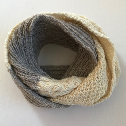 ウール100%  あったかウールのバイカラーのスヌード　棒編み　ネックウォーマー　スヌード　マフラー　毛糸　編み物　編物 2枚目の画像