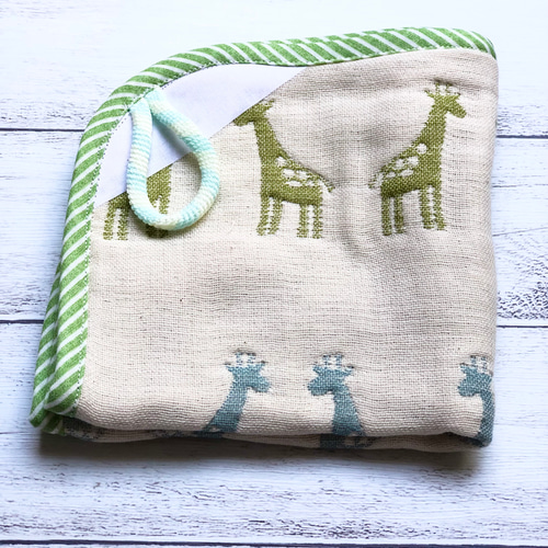 ループ付きハンカチ 六重織ガーゼ fuwara キリンさん その他入園グッズ