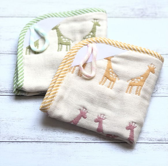 ループ付きハンカチ 六重織ガーゼ fuwara キリンさん その他入園グッズ