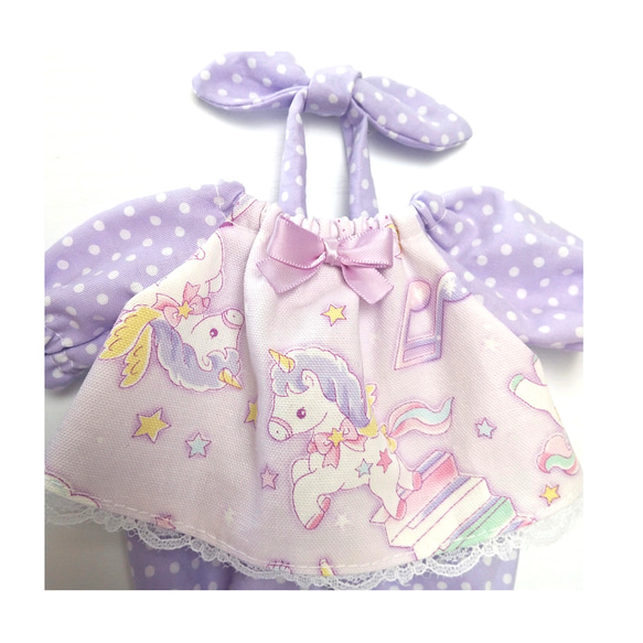 お人形  パジャマ  ふとん セット 紫 ラベンダー ユニコーン 3枚目の画像