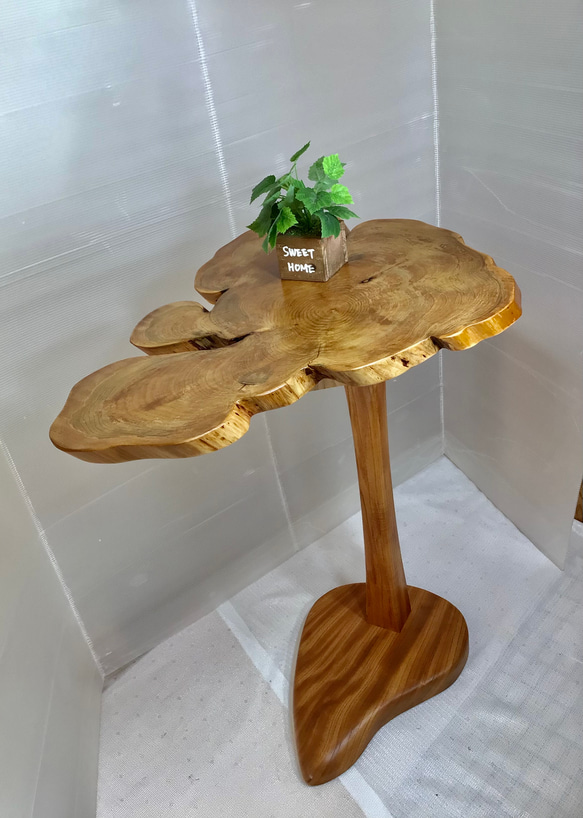 天然木 カイズカイブキ輪切り 折り畳みサイドテーブル 一点物