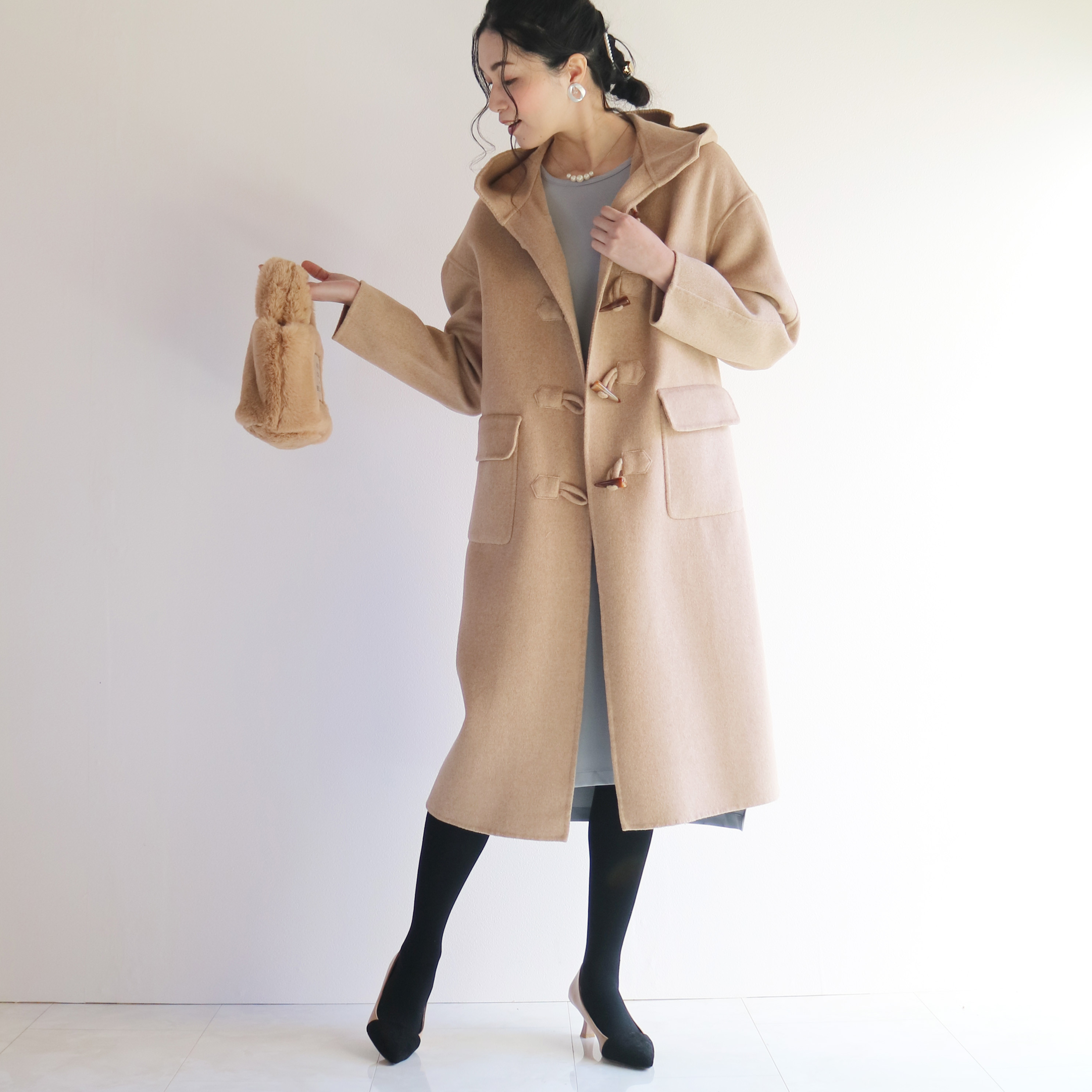 3日以内発送☆暖かアウター【ベージュ】一枚仕立てウール素材ダッフルコート