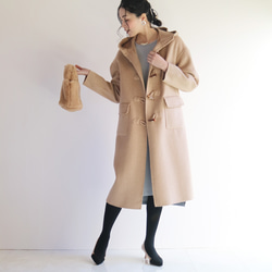 暖かアウター【ベージュ】一枚仕立てウール素材ダッフルコート コート
