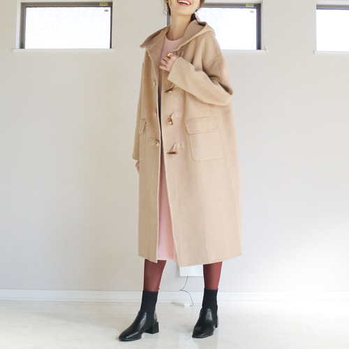 新作【ベージュ】一枚仕立てウール素材ダッフルコート コート